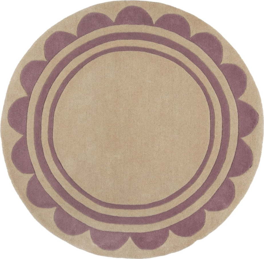 Ručně tkaný vlněný kulatý koberec ve fialovo-přírodní barvě ø 120 cm Lois Scallop – Flair Rugs Flair Rugs