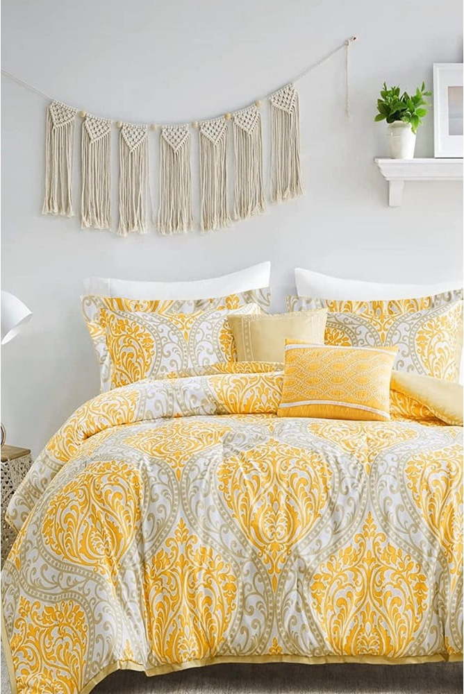 Žluto-šedé 4dílné prodloužené povlečení na dvoulůžko s prostěradlem z bavlny Renforcé 200x220 cm Ethnic – Mila Home Mila Home