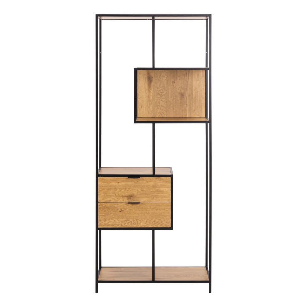 Knihovna v černé a přírodní barvě v dekoru dubu 77x185x35 cm Seaford – Actona Actona