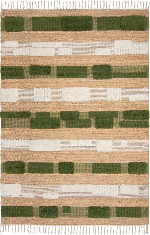Ručně tkaný koberec s příměsí juty v zeleno-přírodní barvě 160x230 cm Medina Blocks – Flair Rugs Flair Rugs