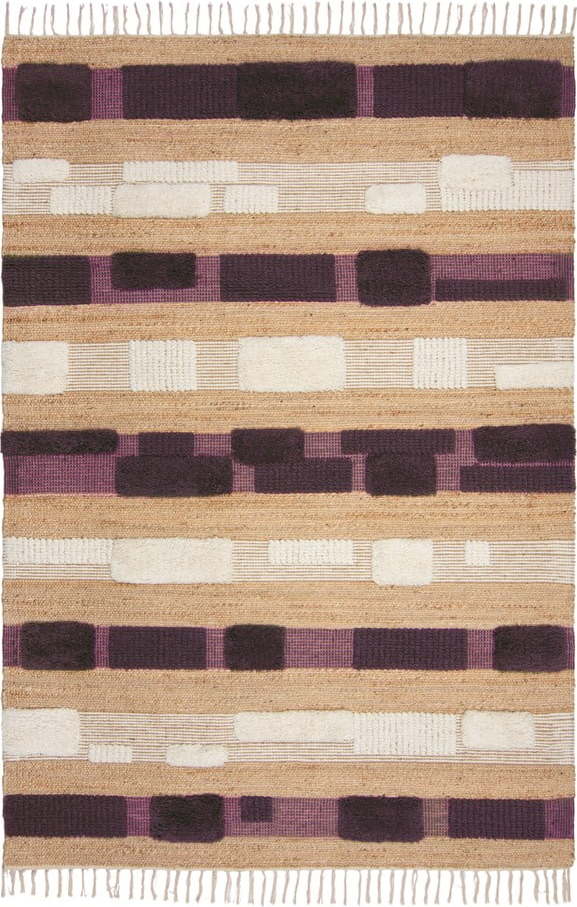 Ručně tkaný koberec s příměsí juty ve fialovo-přírodní barvě 160x230 cm Medina Blocks – Flair Rugs Flair Rugs