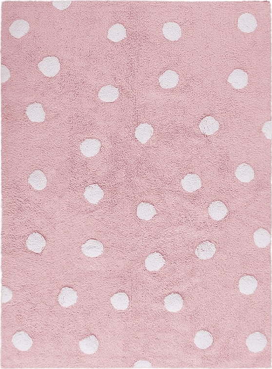 Růžový pratelný ručně tkaný bavlněný dětský koberec 120x160 cm Polka Dots Pink – Lorena Canals Lorena Canals