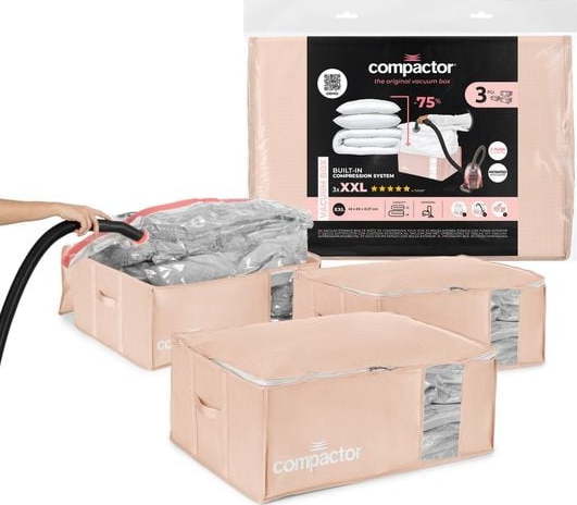 Vakuové plastové úložné boxy na oblečení v sadě 3 ks 65x45x27 cm Pink Edition – Compactor Compactor