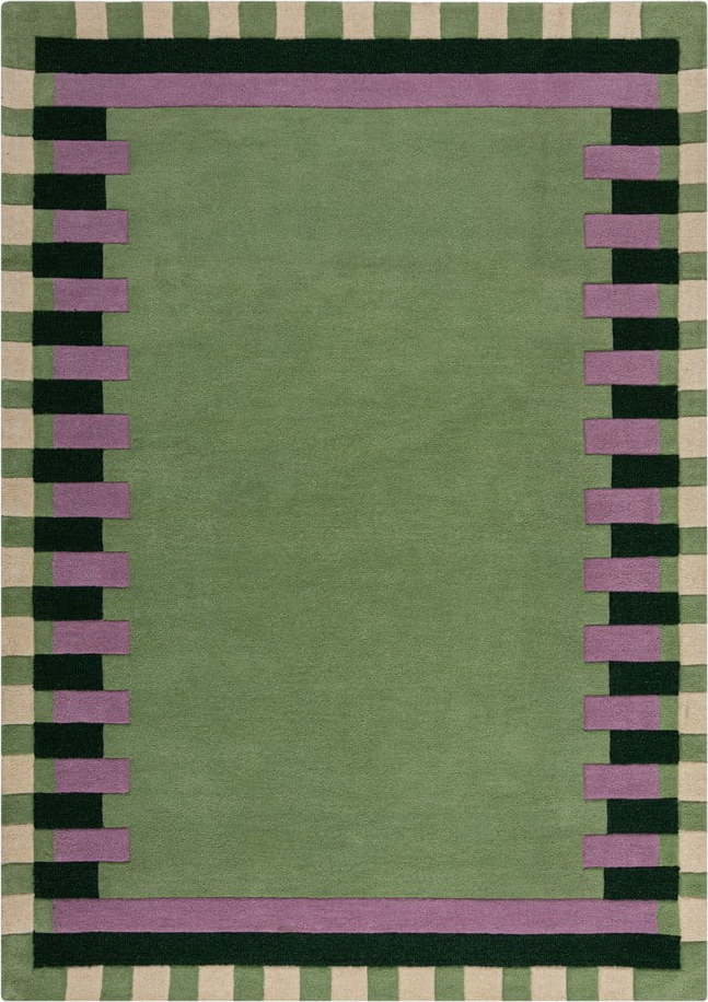Zeleno-fialový ručně tkaný vlněný koberec 160x230 cm Kai Wool Border – Flair Rugs Flair Rugs