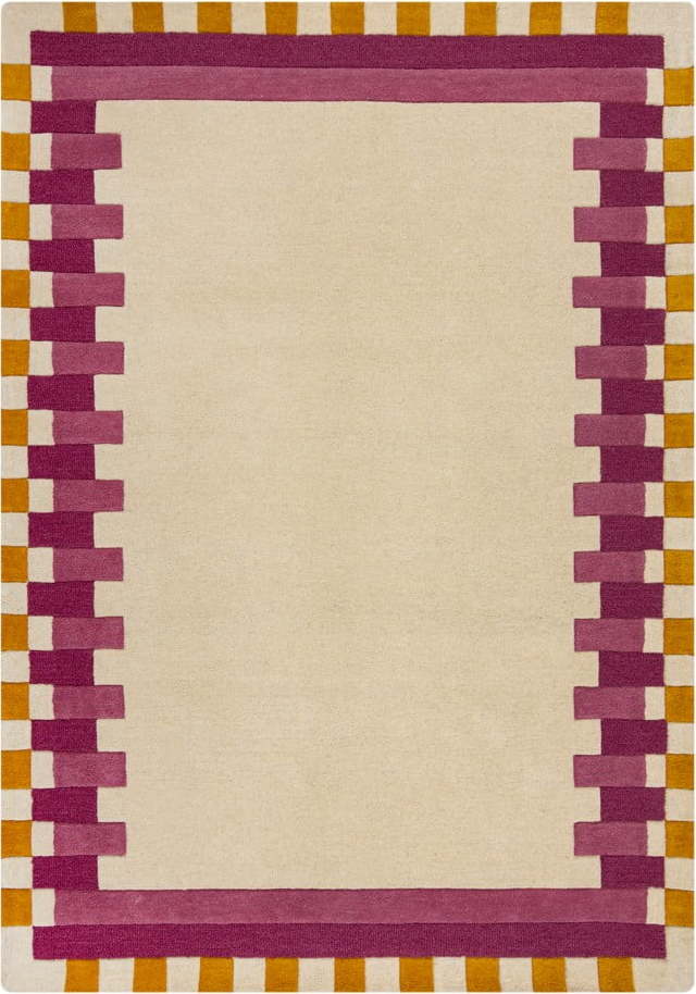 Žluto-růžový ručně tkaný vlněný koberec 200x290 cm Kai Wool Border – Flair Rugs Flair Rugs