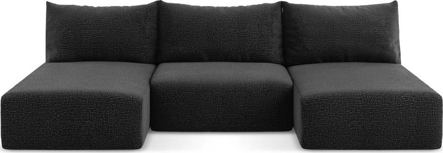 Černá rozkládací/s úložným prostorem rohová pohovka Kalena – Makamii Makamii