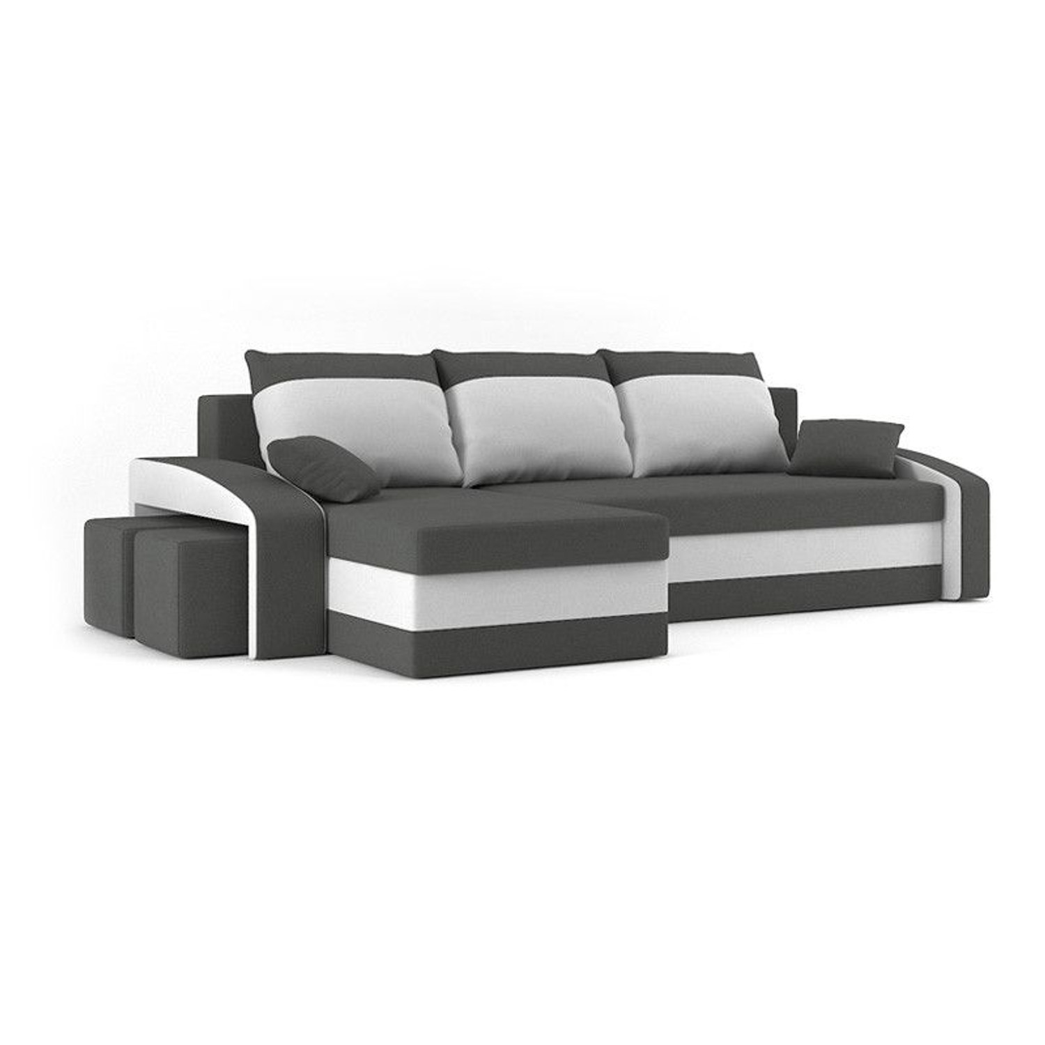 Rozkládací rohová sedací souprava HEWLET s taburety model 3 Šedá/bílá Pravá SG-nábytek