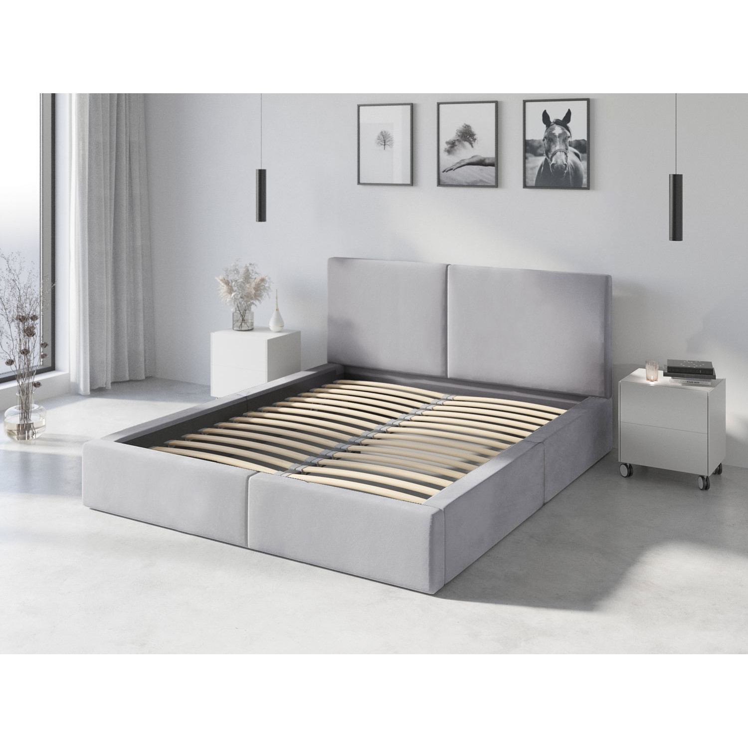 Čalouněná postel HILTON s pevným roštem 120x200 cm Šedá BMS