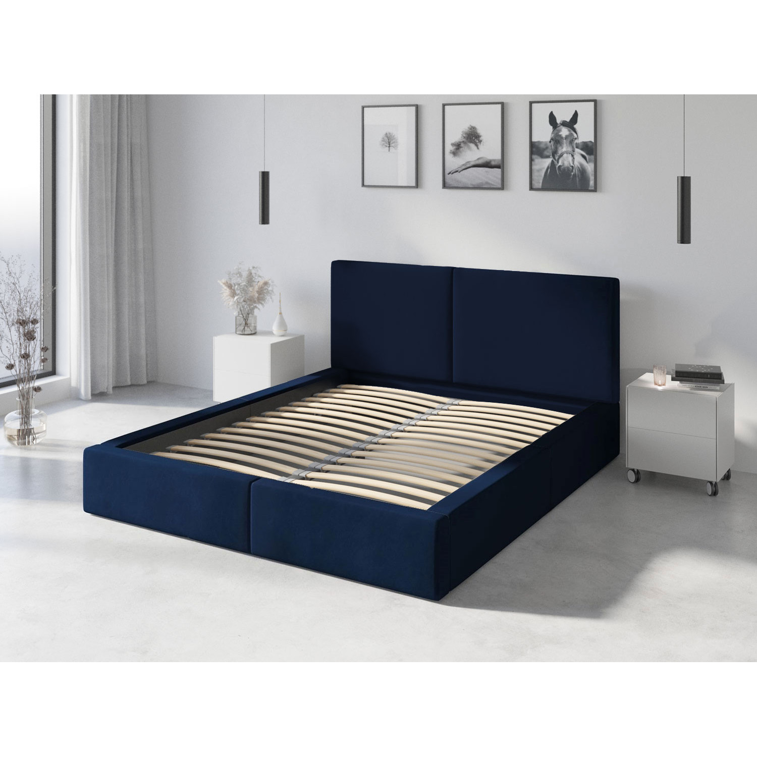 Čalouněná postel HILTON s pevným roštem 160x200 cm Modrá BMS