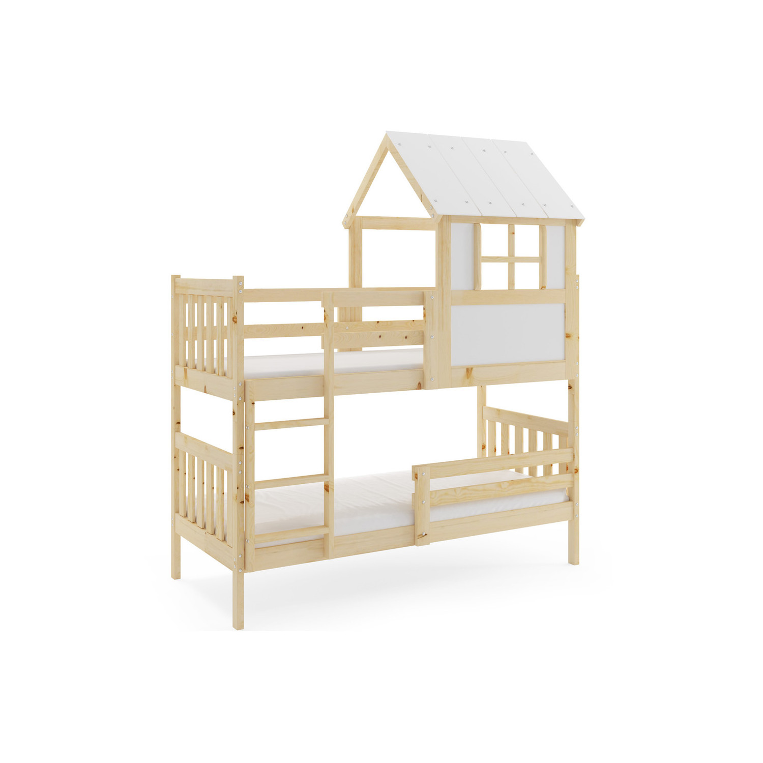 Dětská patrová postel KACPER s nástavbou domek 90x190 cm BMS