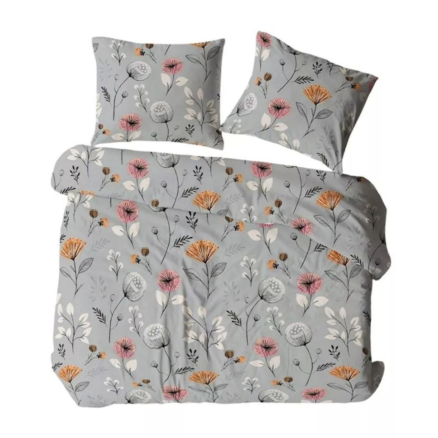 Flanelové povlečení 1711N KVĚTINY šedé 140x200 cm KARO