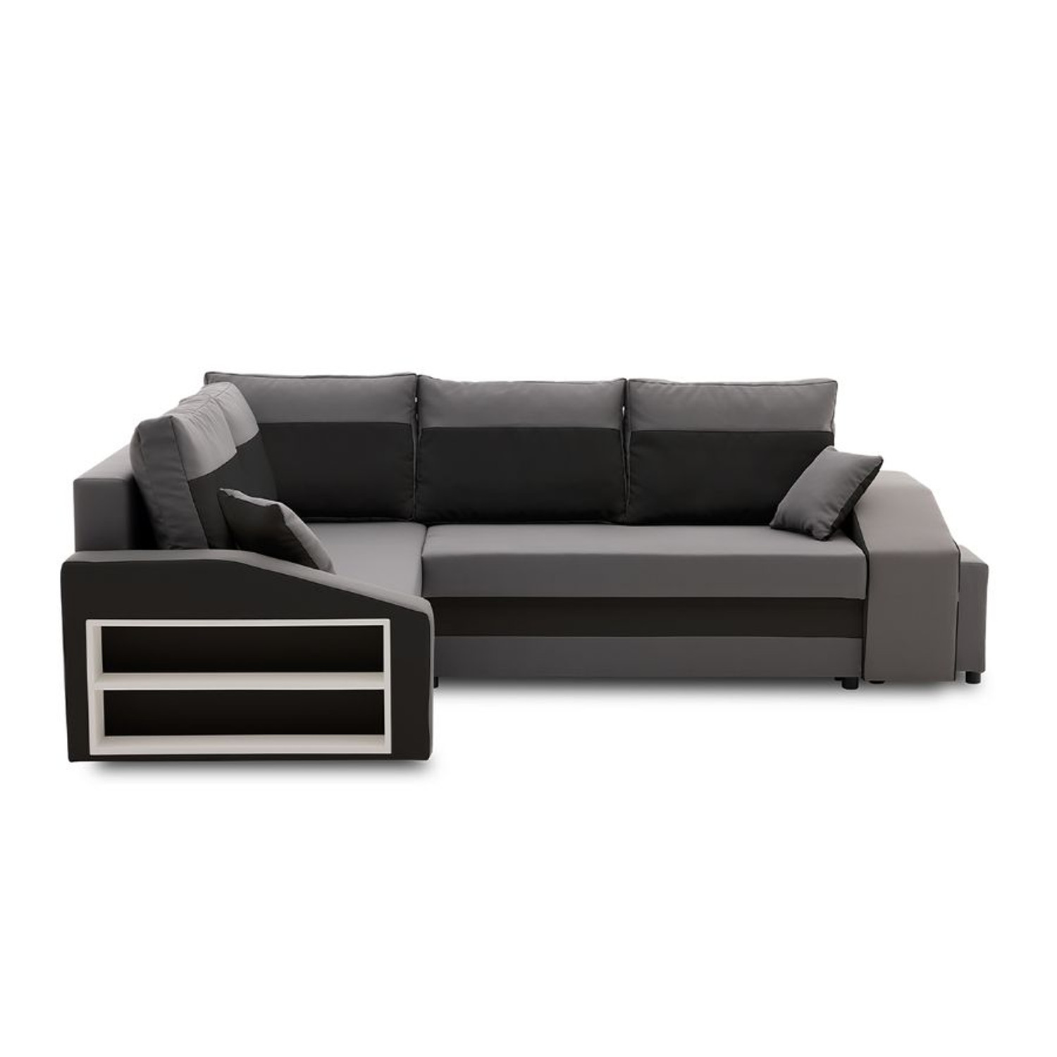 Rozkládací rohová sedací souprava GRANDE s taburety a poličkou model 2 Levá v-ne-mik27-15 SG-nábytek