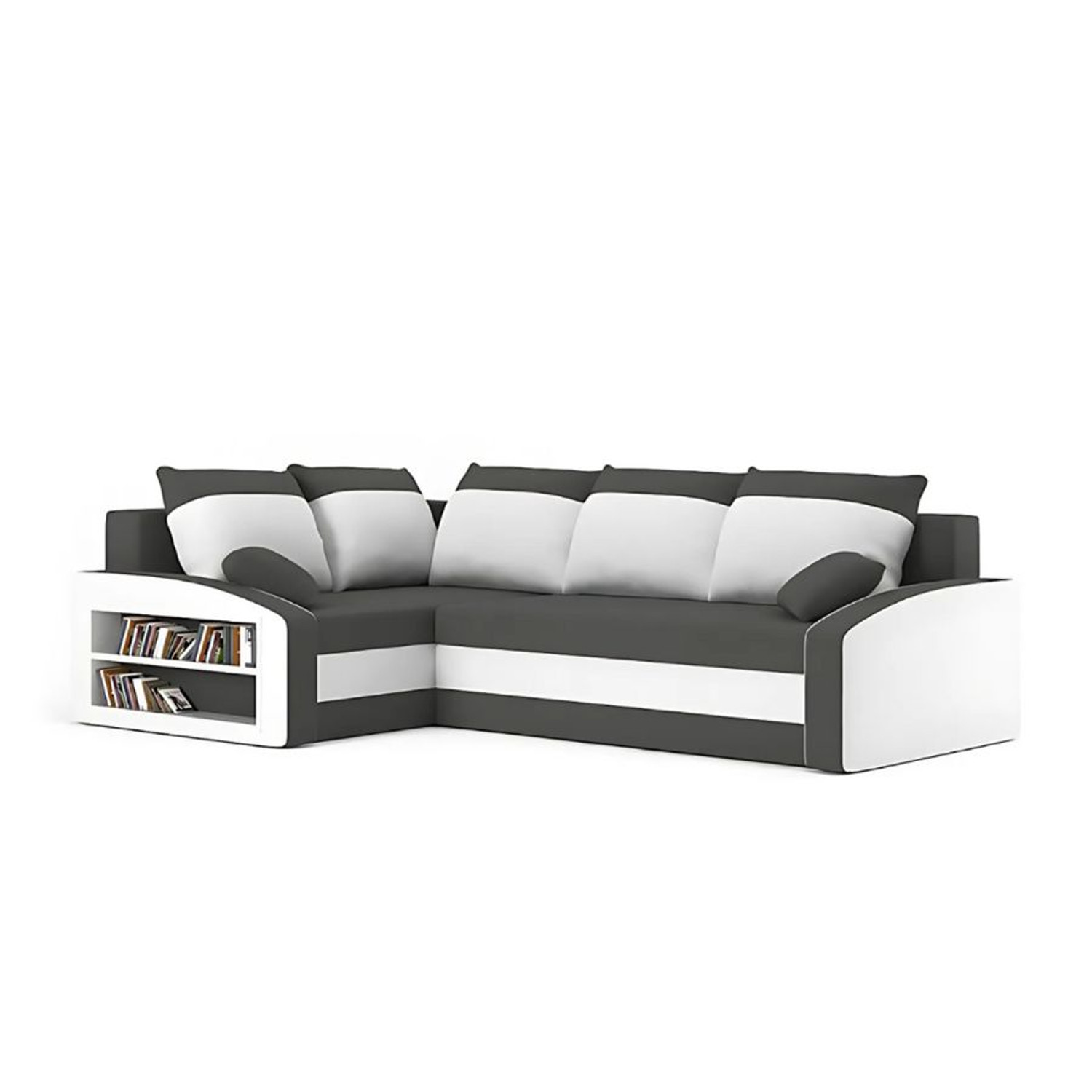 Rozkládací rohová sedací souprava s poličkou GRANDE Levá Šedá/bílá Signal-nabytek