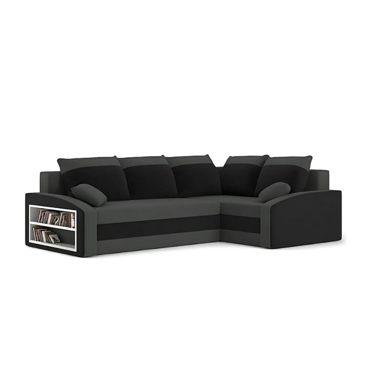 Rozkládací rohová sedací souprava s poličkou GRANDE Pravá Šedá/černá Signal-nabytek