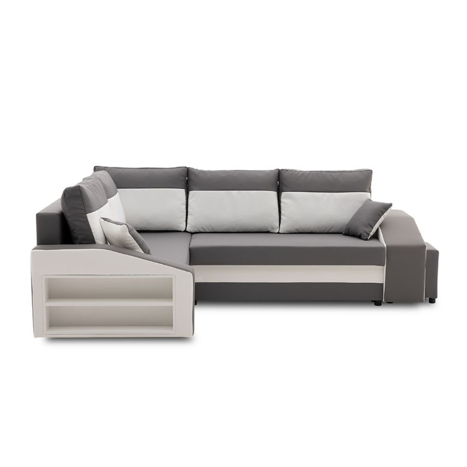 Rozkládací rohová sedací souprava s taburety a poličkou GRANDE micro Levá Šedá/bílá Signal-nabytek