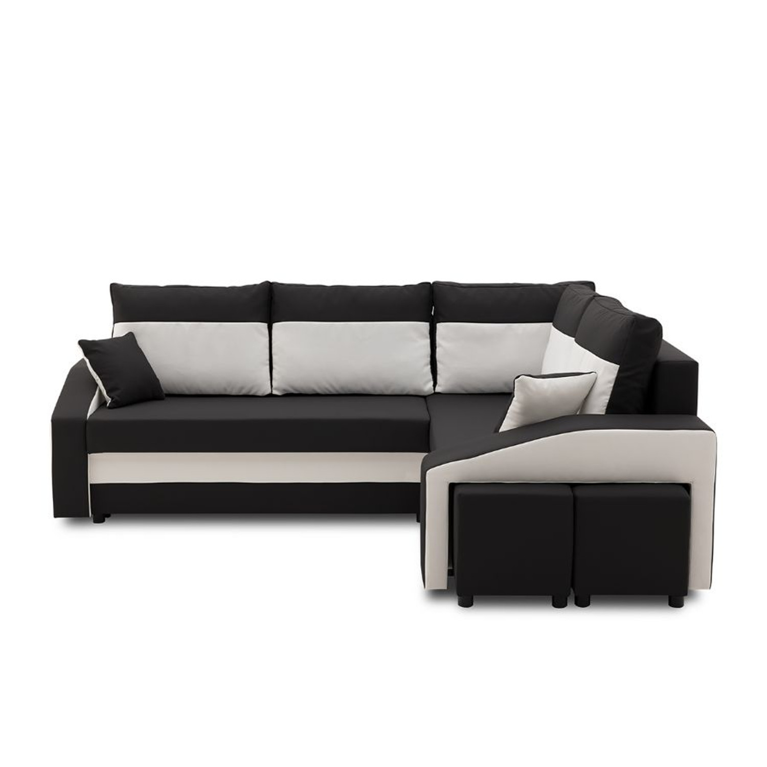 Rozkládací rohová sedací souprava s taburety a poličkou GRANDE micro Pravá Černá/bílá Signal-nabytek