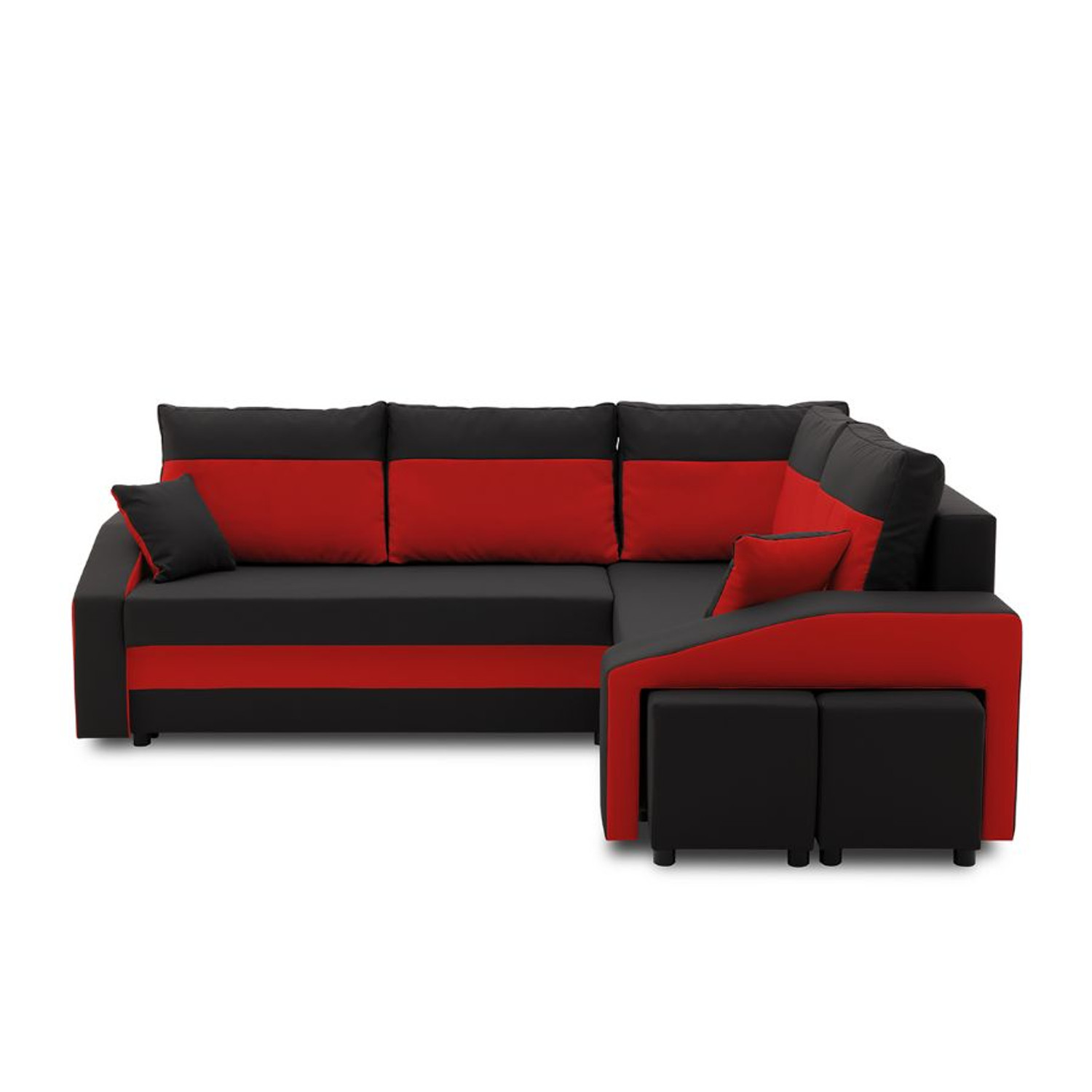Rozkládací rohová sedací souprava s taburety a poličkou GRANDE micro Pravá Černá/červená Signal-nabytek