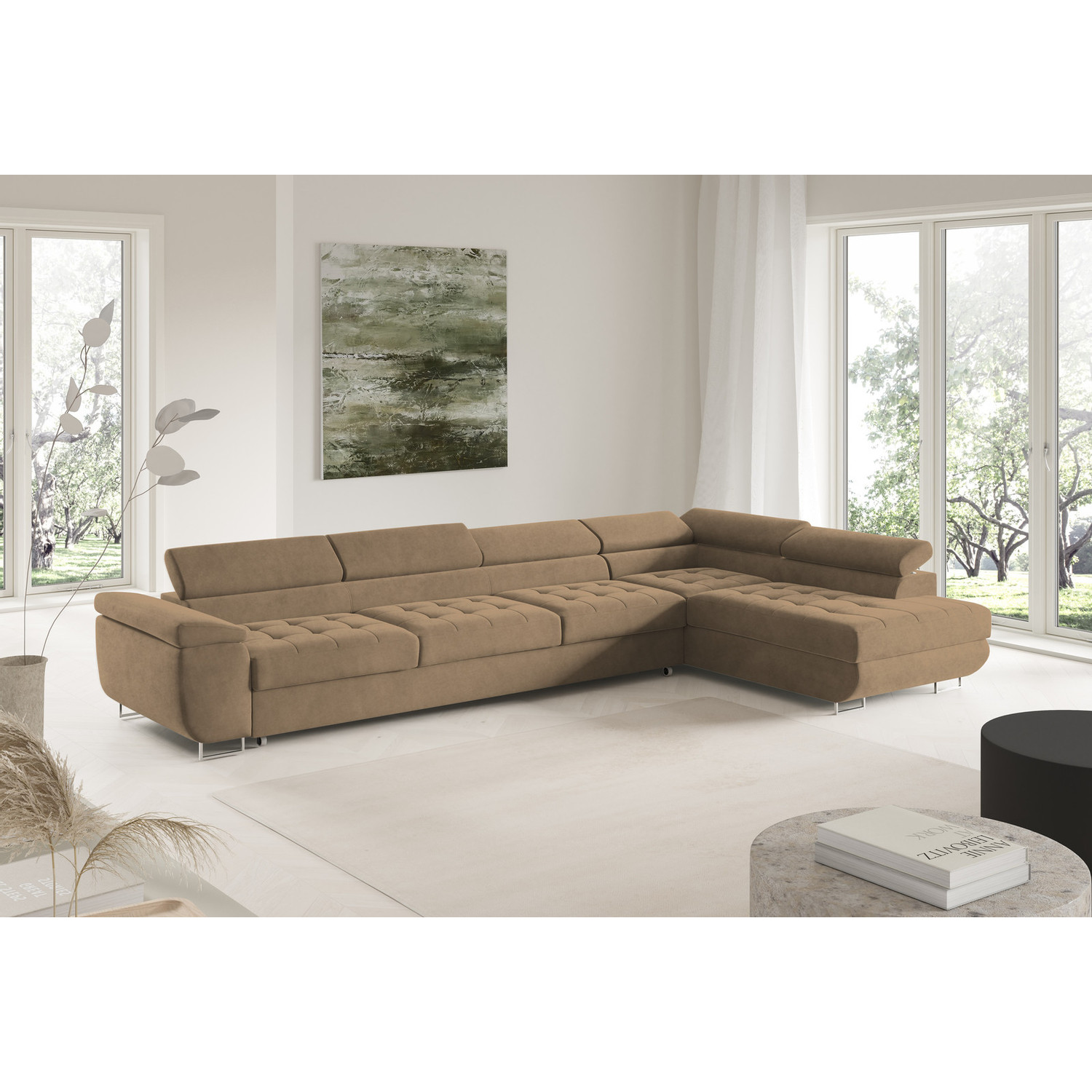 Rohová rozkládací sedací souprava BENJAMIN 155 XL Pravá Hnědá SG nabytek