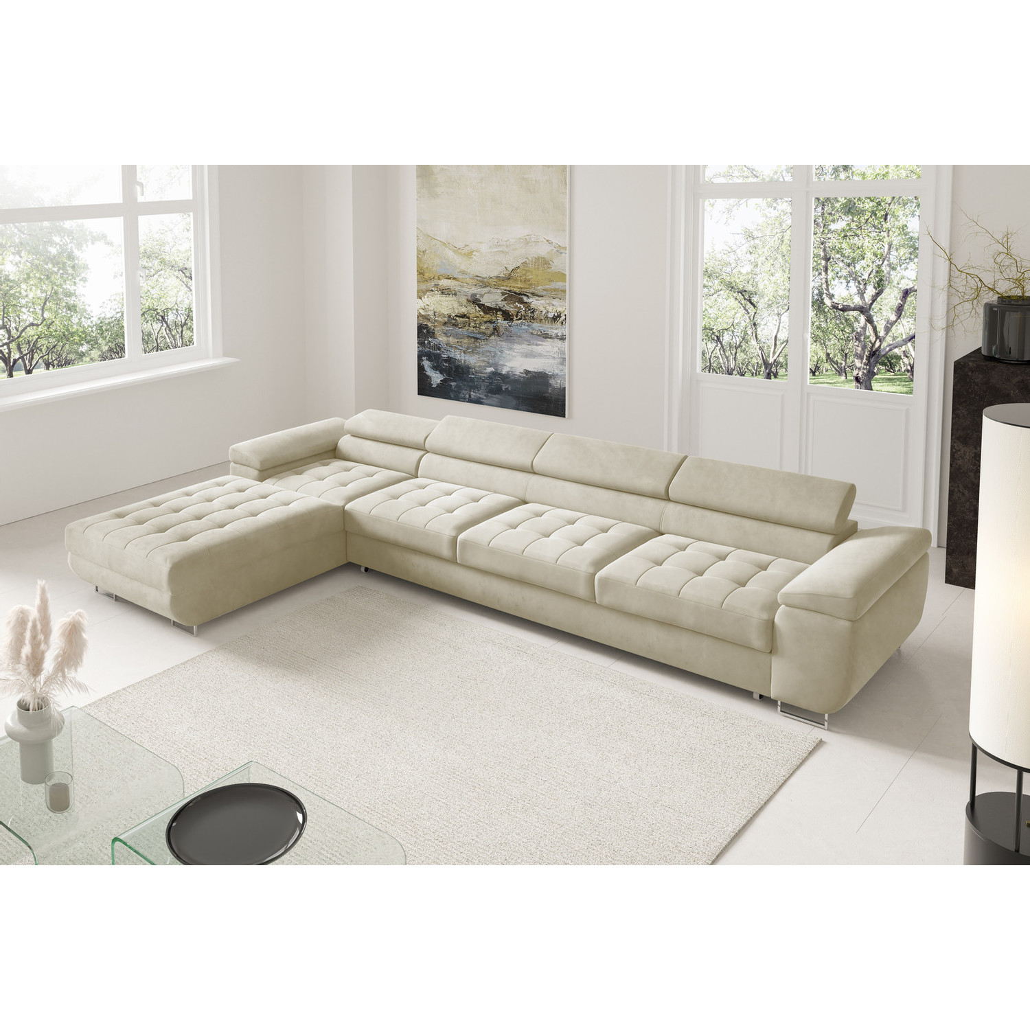 Rohová rozkládací sedací souprava BENJAMIN 272 XL Levá Krémová SG nabytek