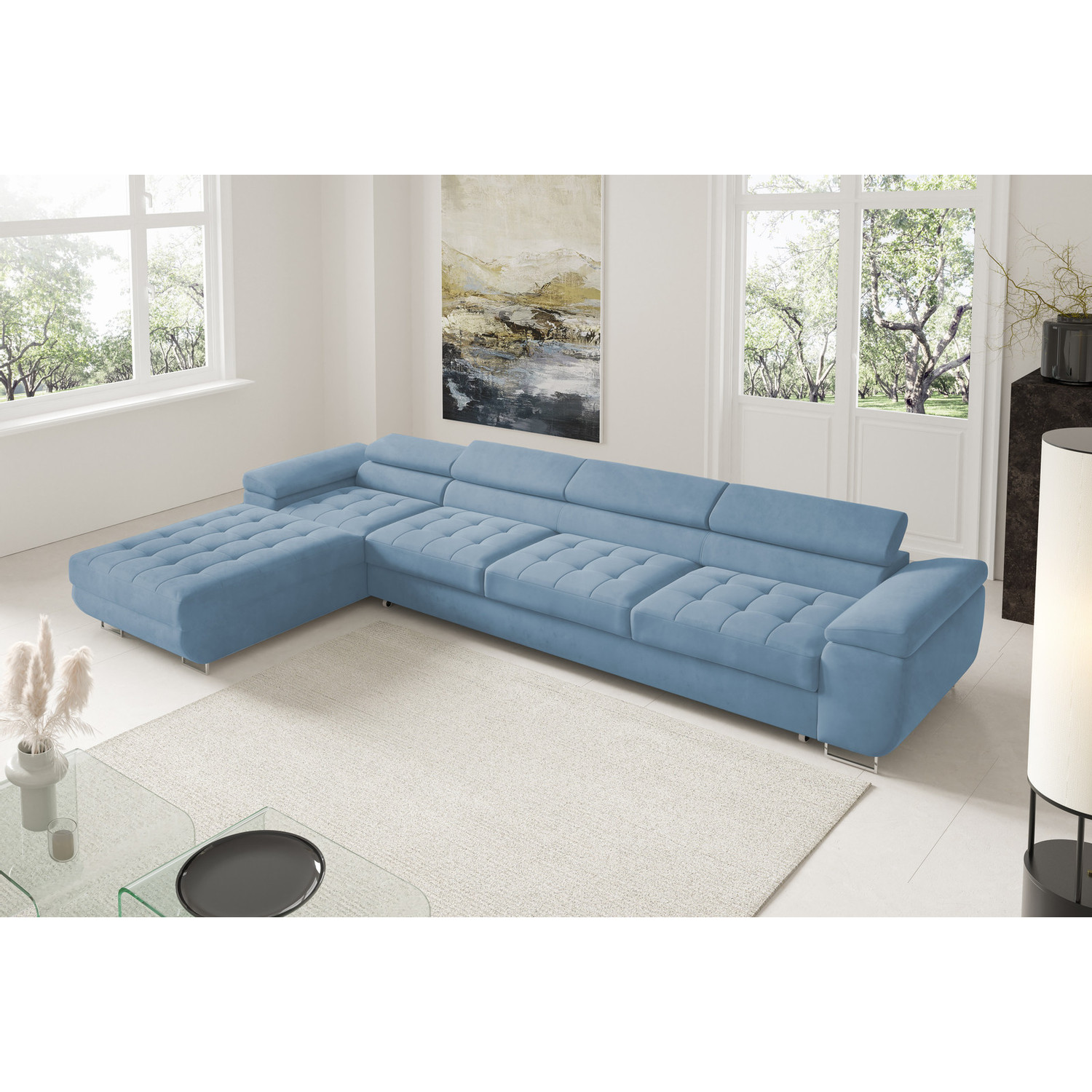 Rohová rozkládací sedací souprava BENJAMIN 272 XL Levá Modrá II SG nabytek