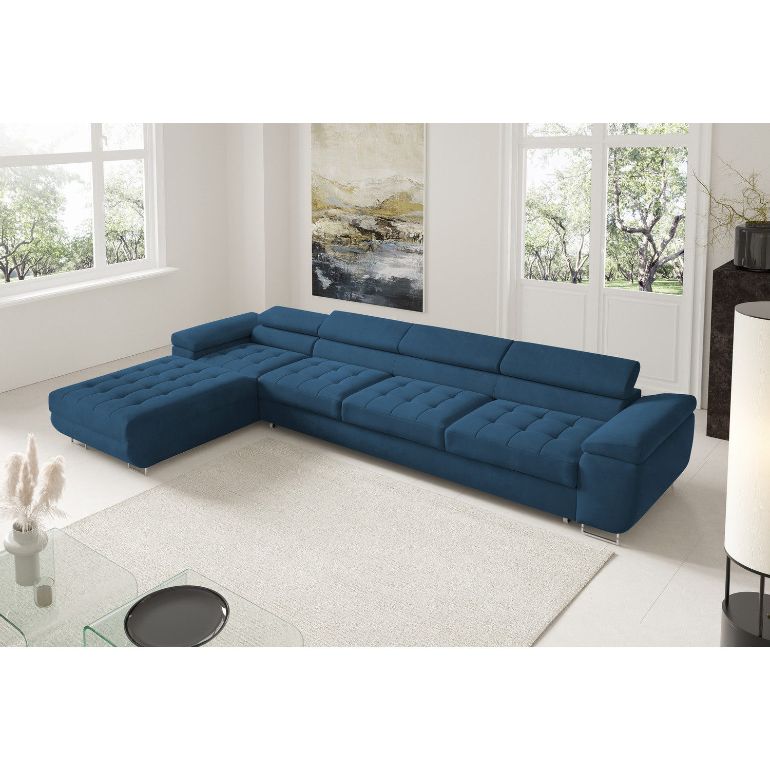 Rohová rozkládací sedací souprava BENJAMIN 272 XL Levá Modrá SG nabytek