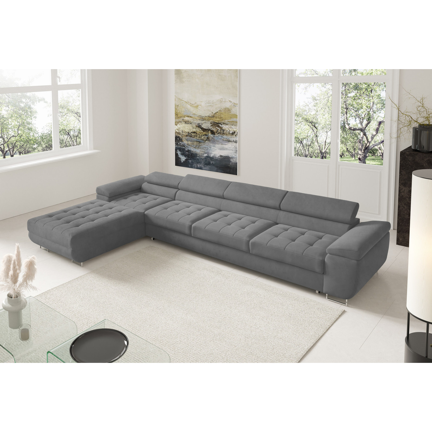 Rohová rozkládací sedací souprava BENJAMIN 272 XL Levá Šedá V SG nabytek