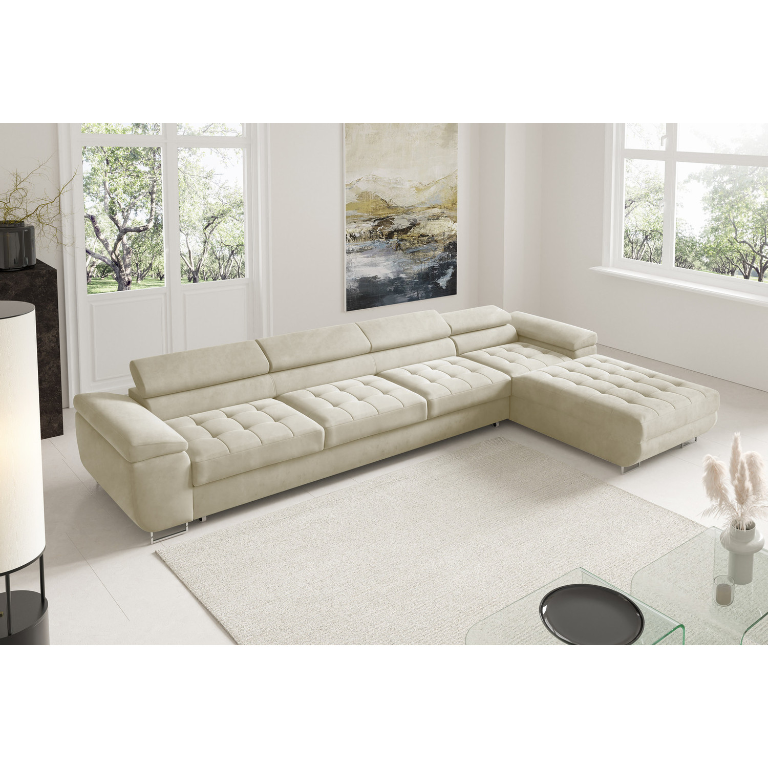 Rohová rozkládací sedací souprava BENJAMIN 272 XL Pravá Krémová SG nabytek