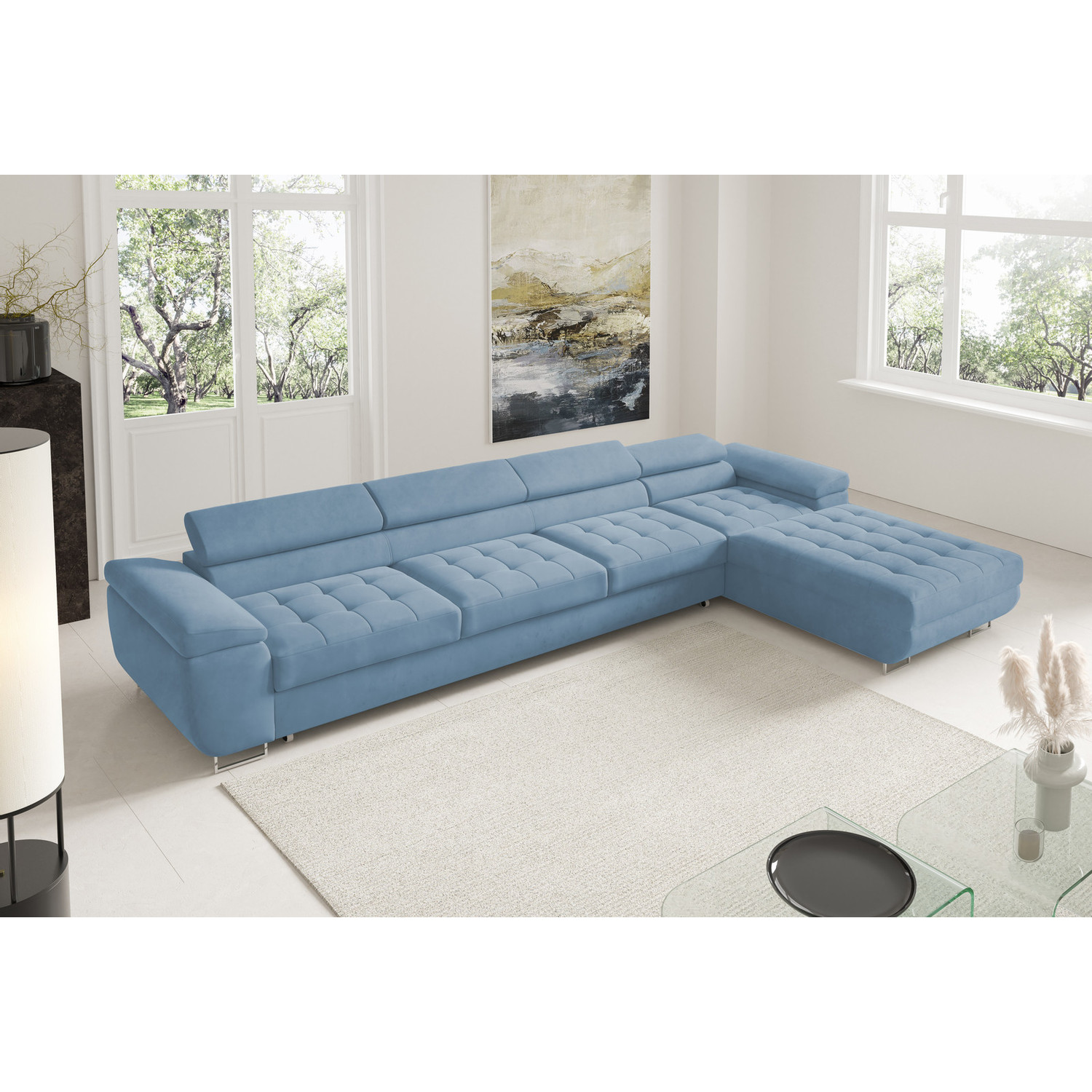 Rohová rozkládací sedací souprava BENJAMIN 272 XL Pravá Modrá II SG nabytek