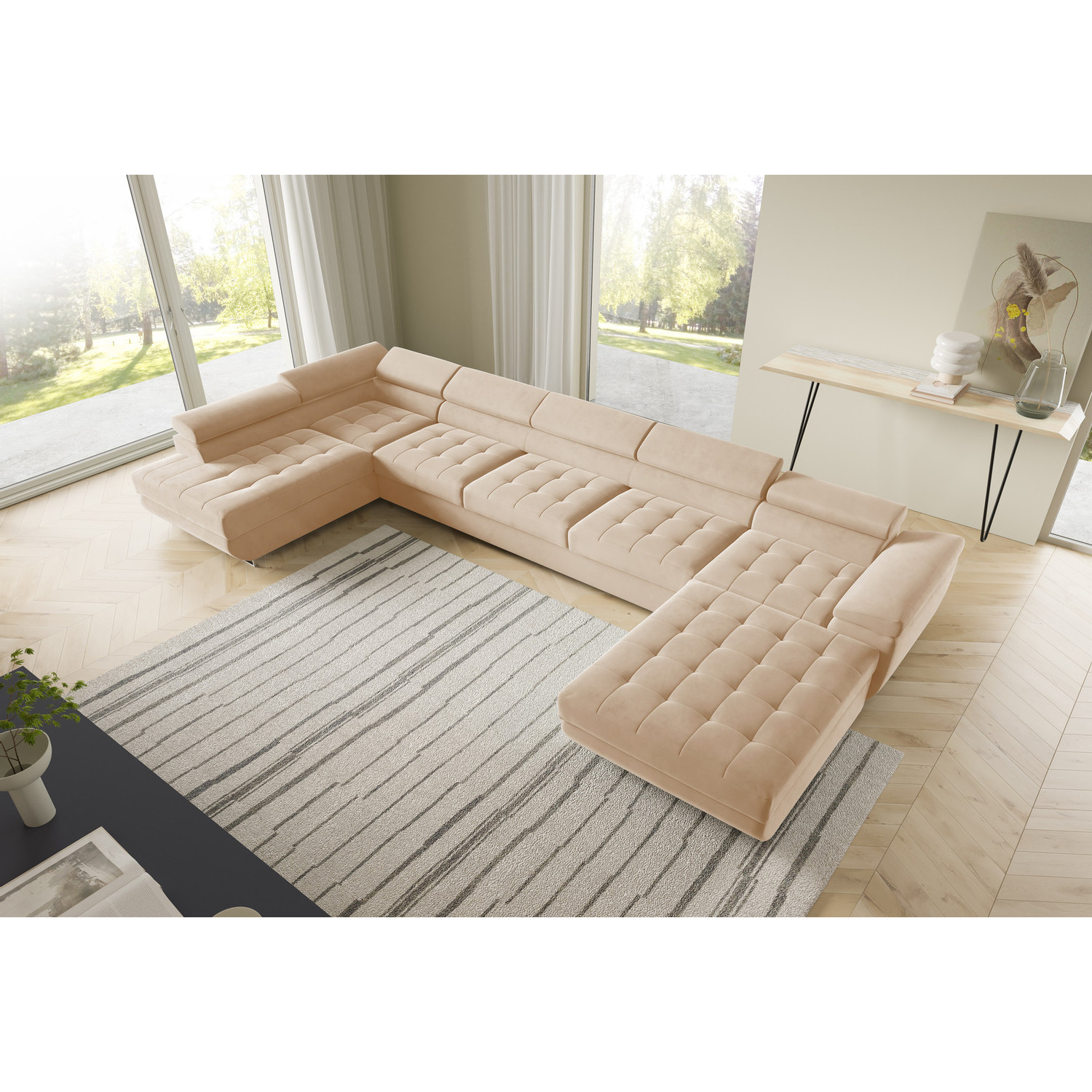 Rohová rozkládací sedací souprava BENJAMIN 275 U XL Levá Béžová SG nabytek