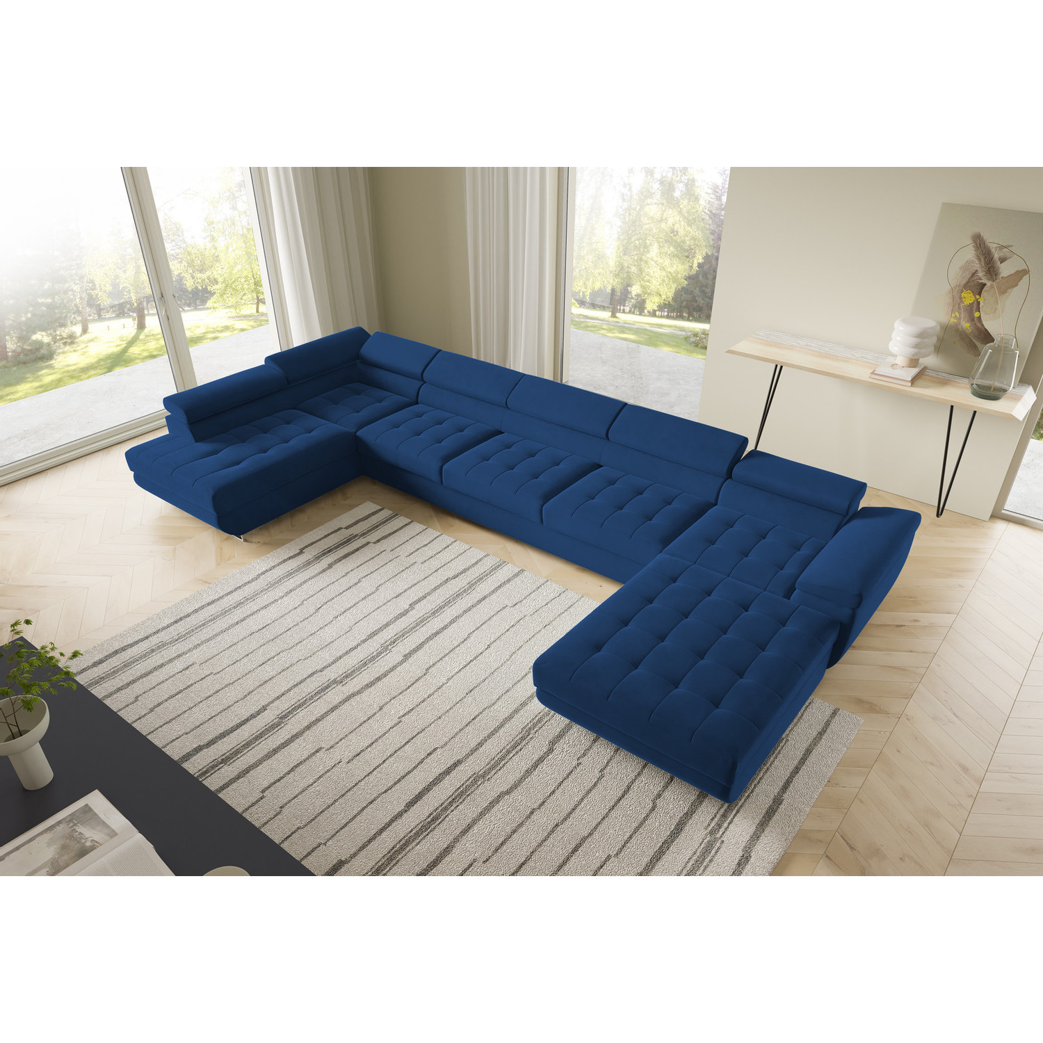 Rohová rozkládací sedací souprava BENJAMIN 275 U XL Levá Modrá II SG nabytek