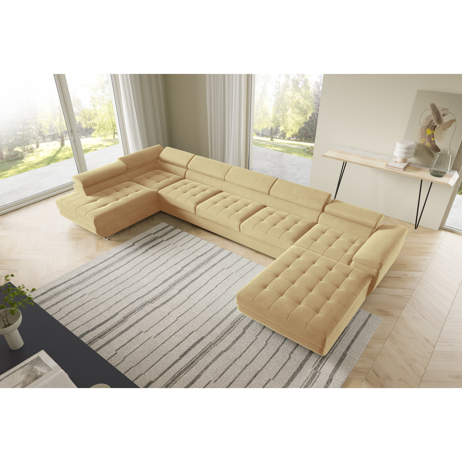 Rohová rozkládací sedací souprava BENJAMIN 275 U XL Levá Žlutá SG nabytek