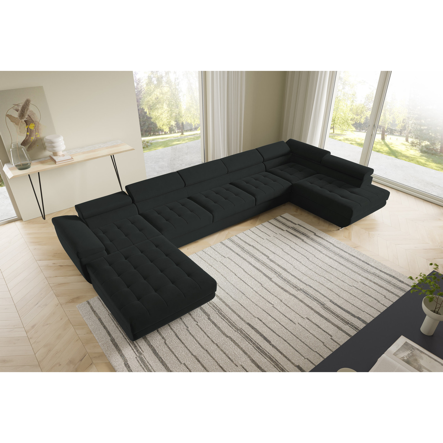 Rohová rozkládací sedací souprava BENJAMIN 275 U XL Pravá Černá SG nabytek