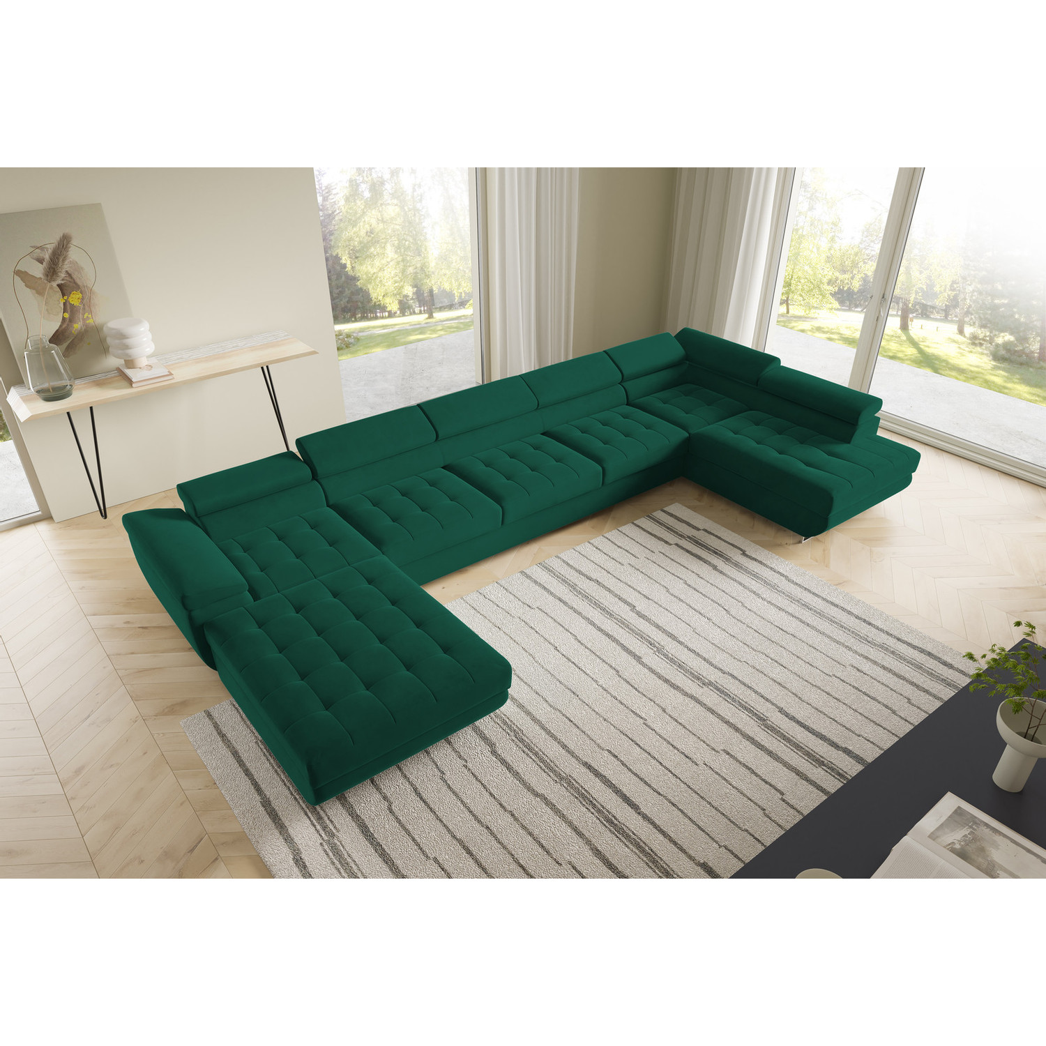 Rohová rozkládací sedací souprava BENJAMIN 275 U XL Pravá Zelená SG nabytek