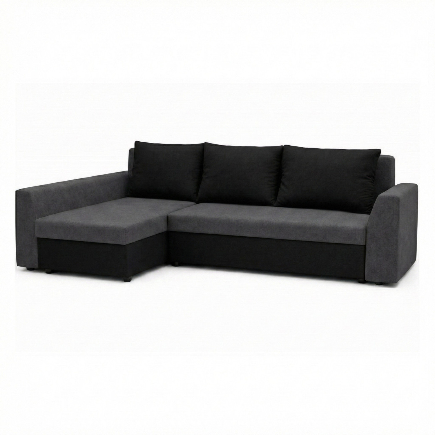 Rozkládací rohová sedací souprava PRAKTIK Šedá-černá SG-nábytek