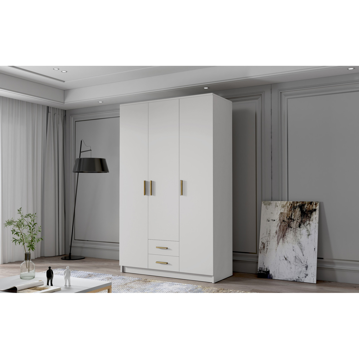 Šatní skříň ADA I 120 cm - bílá/zlaté úchytky ankon