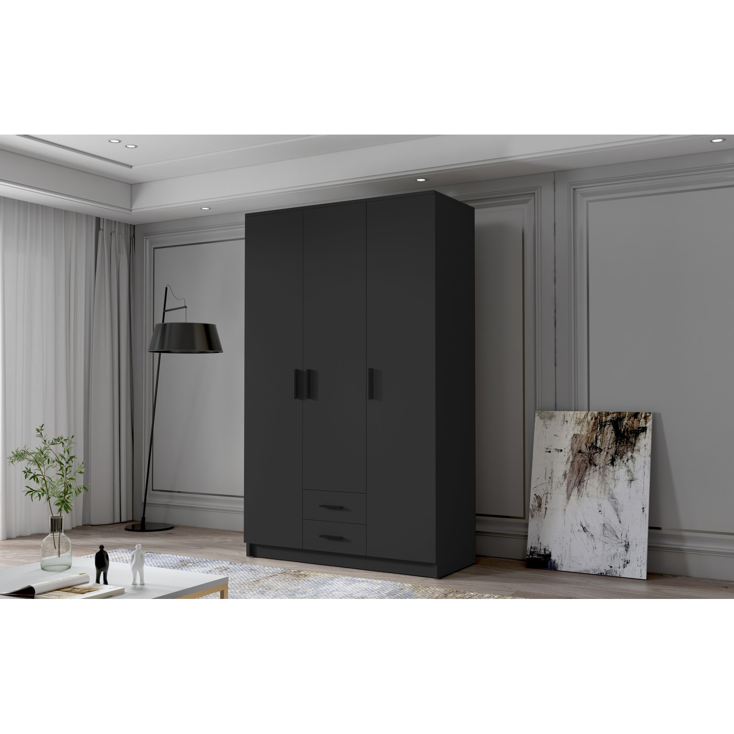 Šatní skříň ADA I 120 cm - černá/černé úchytky ankon