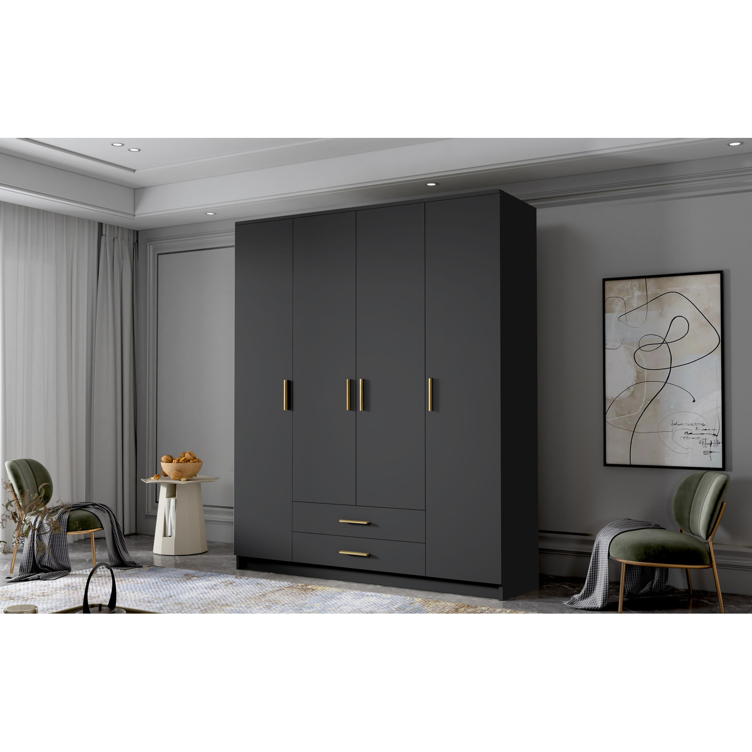 Šatní skříň ADA I 160 cm - černá/zlaté úchytky ankon