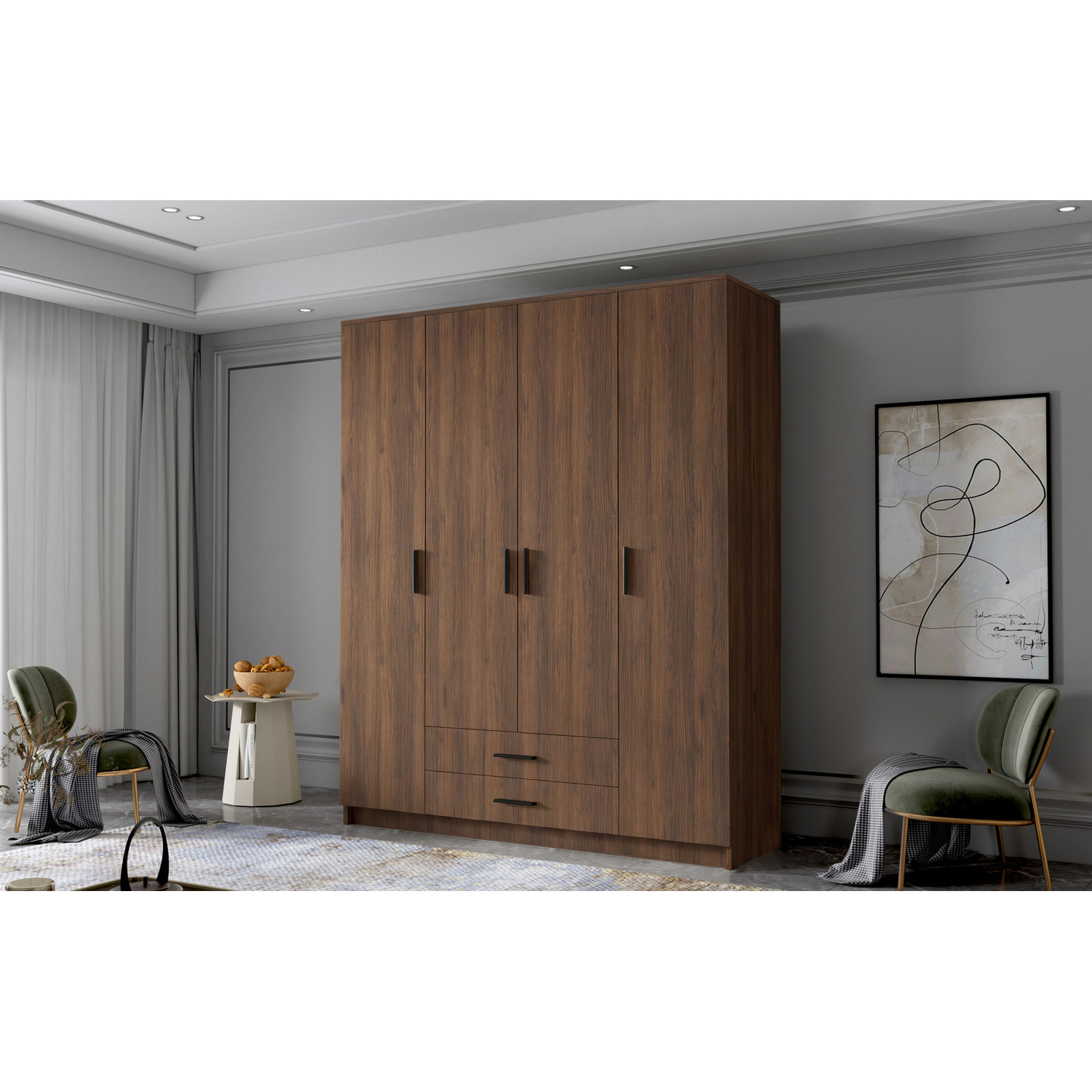 Šatní skříň ADA I 160 cm - ořech/černé úchytky ankon