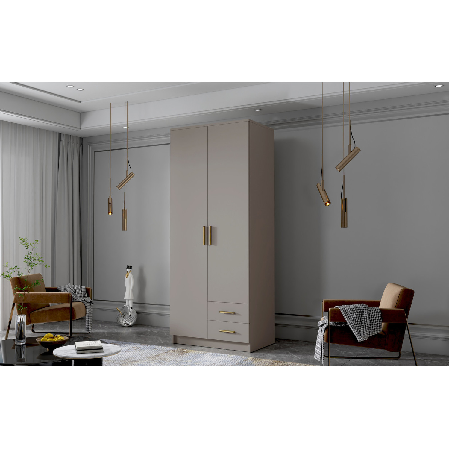 Šatní skříň ADA I 80 cm - béžová/zlaté úchytky ankon