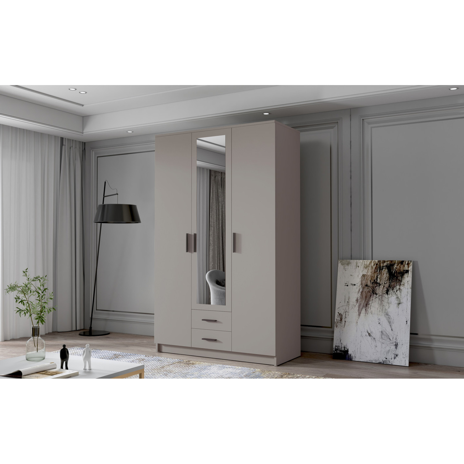 Šatní skříň ADA II 120 cm - béžová/černé úchytky ankon