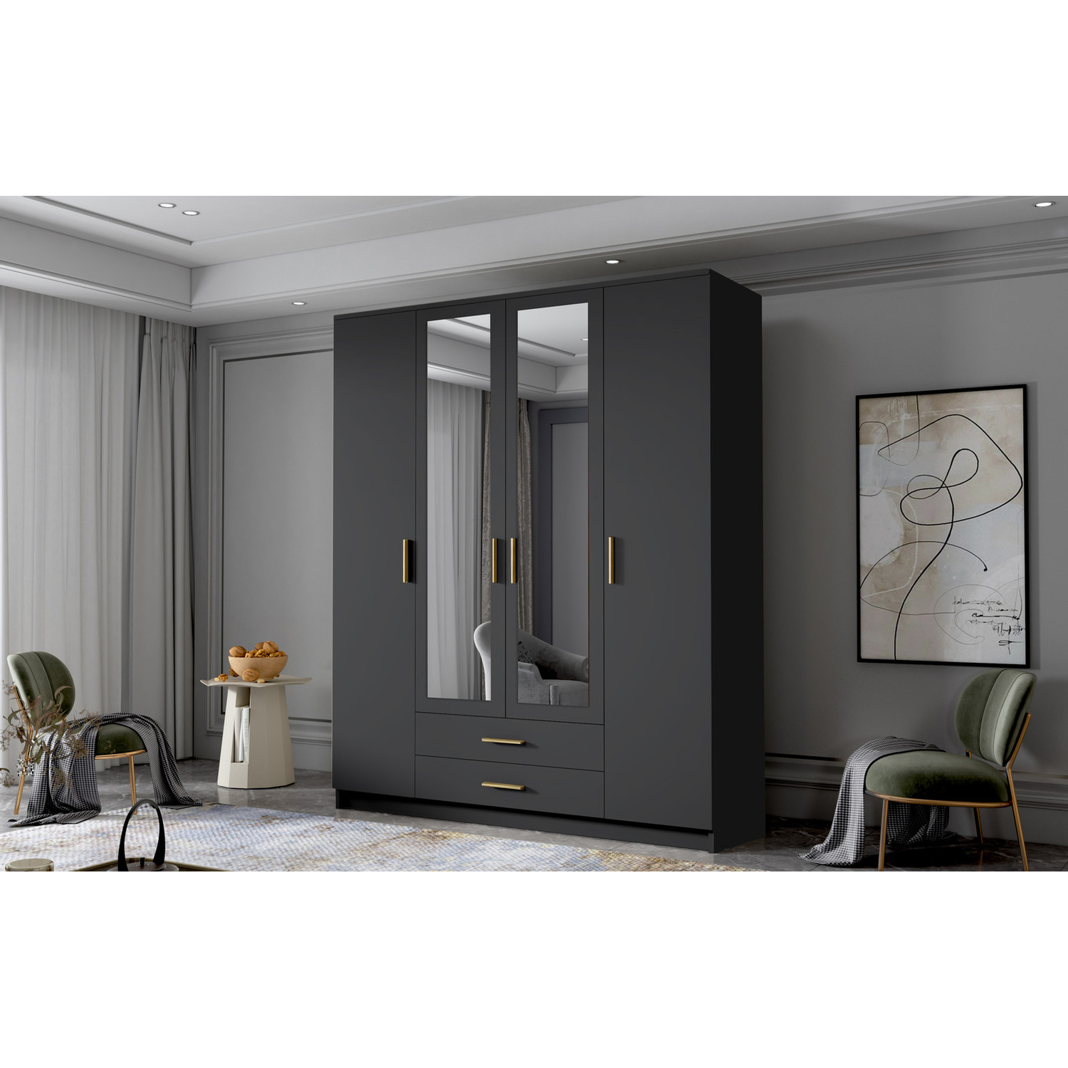 Šatní skříň ADA II 160 cm - černá/zlaté úchytky ankon