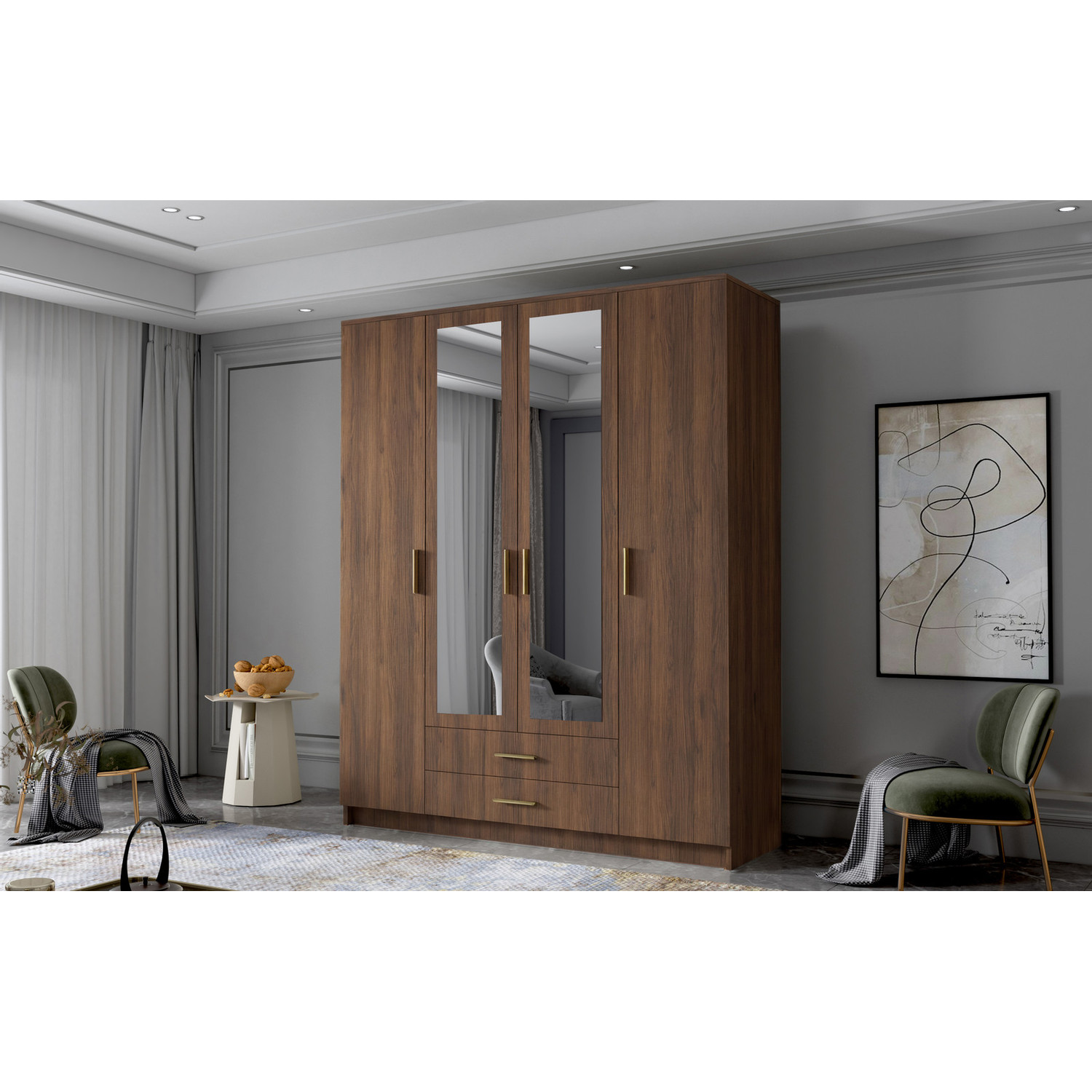 Šatní skříň ADA II 160 cm - ořech/zlaté úchytky ankon