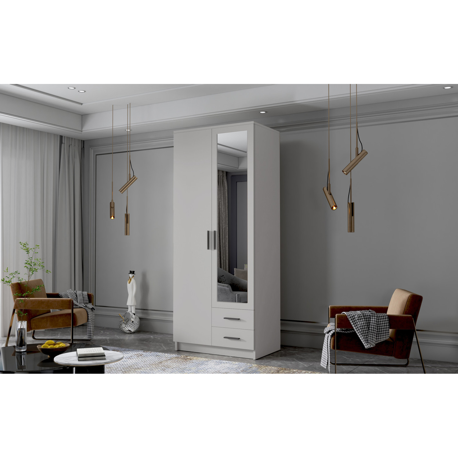 Šatní skříň ADA II 80 cm - bílá/černé úchytky ankon