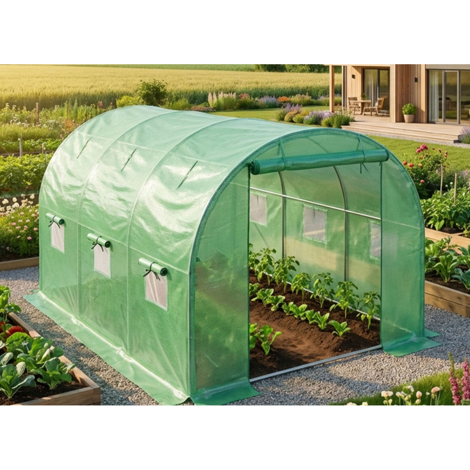 Zahradní fóliový tunel s rolovanými stěnami